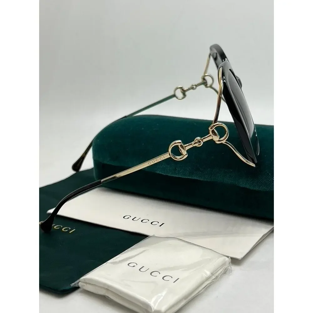NEW Gucci GG1021S Black Oversized Metal Horsebit Sunglasses